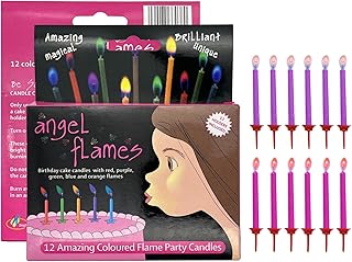 Angel Flames Birthday Candles with Warm Color Flames Happy Birthday Candles for Girls (Red and Purple Flames, 12 per Box, Holders Included)