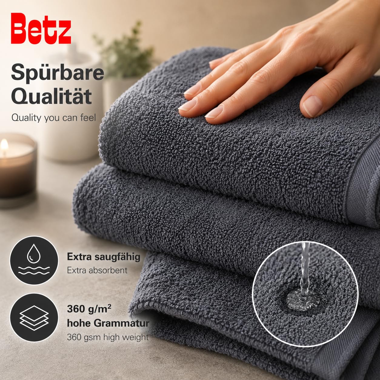 Betz Lot de 12 pièces Berlin 100% Coton 2 Draps de Bain 4 Serviettes de Toilette 2 d'invité 2 lavettes 2 Gants de Toilette Couleur Gris foncé - Berlin