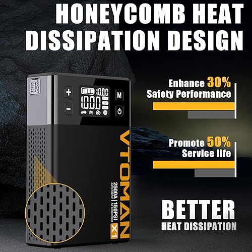 Miniatura 6 de VTOMAN Arrancador de salto X1 con compresor de aire, arrancador de batería de coche (hasta 8.5L de gasolinamotor diesel de 6L) con inflador