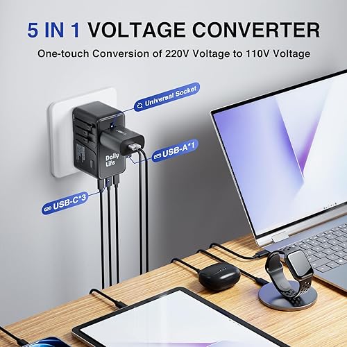 Miniatura 3 de DAILYLIFE Convertidor de 220 V a 110 V, adaptador de viaje de Estados Unidos a Europa, adaptador de convertidor de corriente combinado con 3 USB C y