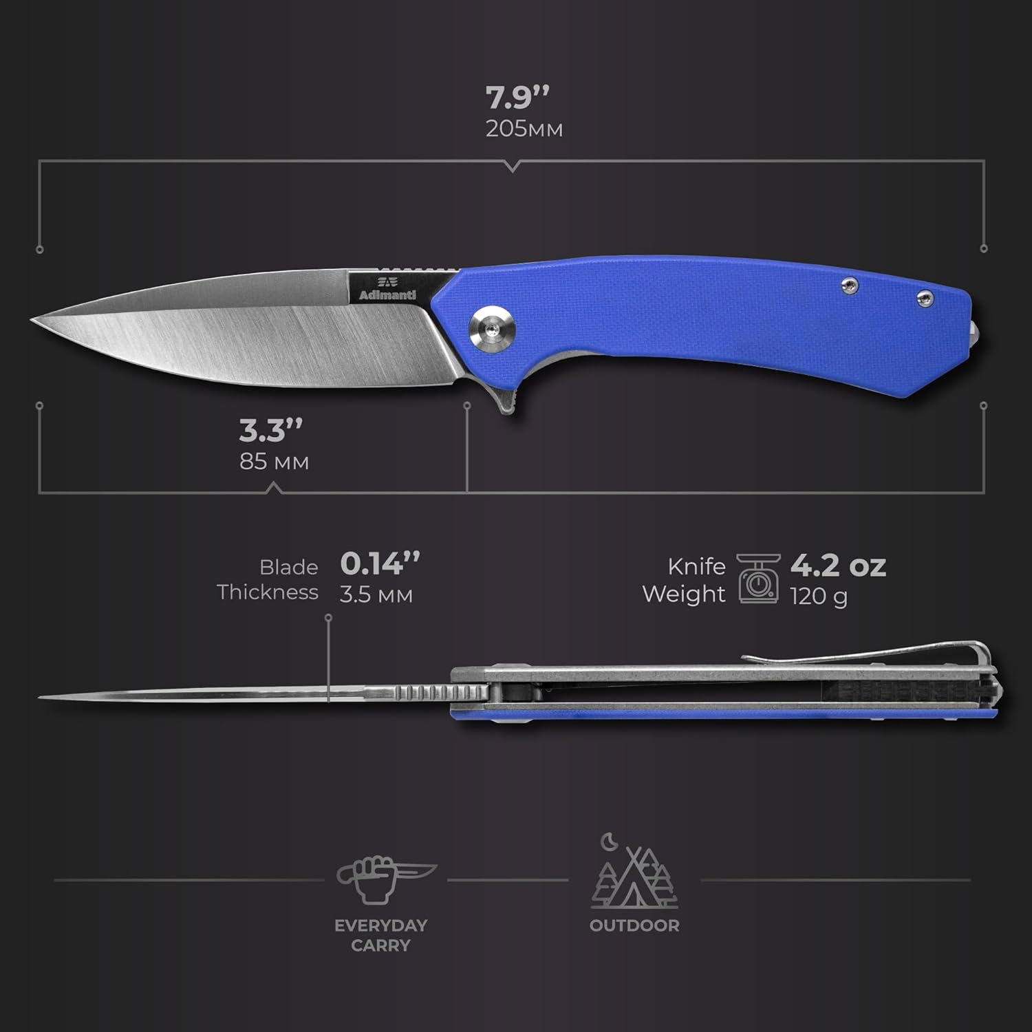 Firebird GANZO Adimanti Skimen Pocket Folding Knife G10 Anti-Slip Handle with Clip and Glass Breaker D2 Steel Blade Hunting Fishing Camping Outdoor Folder EDC Pocket Knife (Blue)
