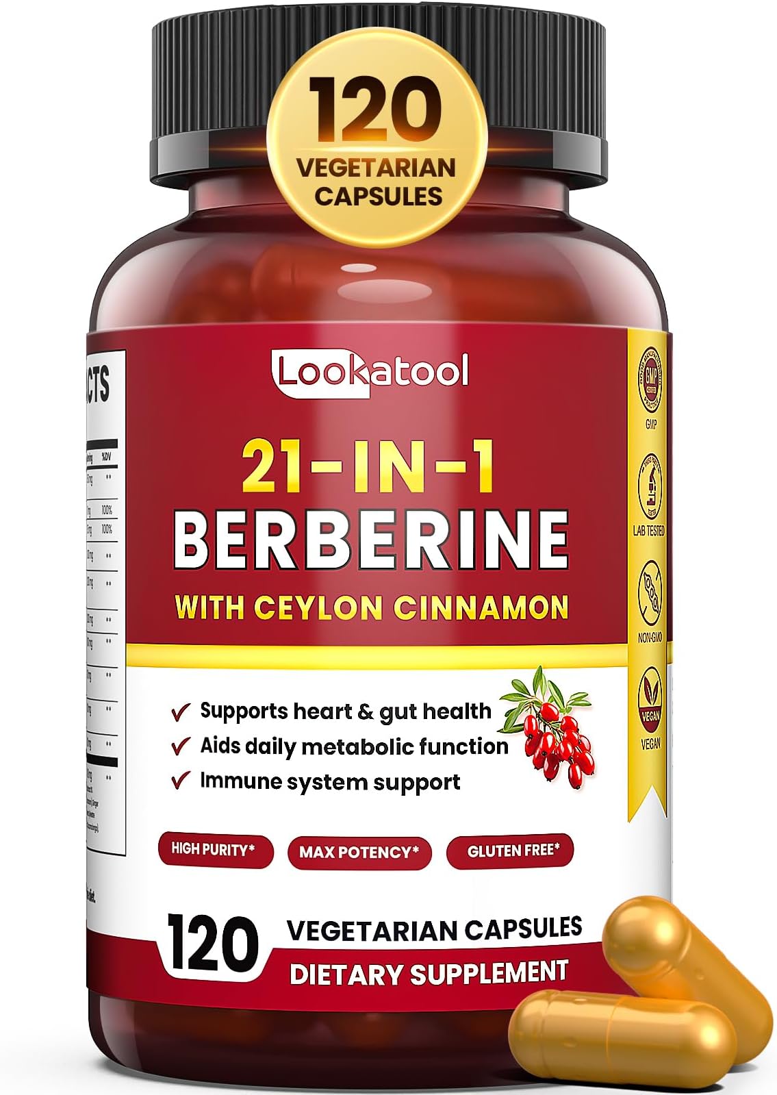 21-in-1 Berberine Supplement with Ceylon Cinnamon - 5314 mg Organic Berberine HCL Phytosome, 5X Higher Absorption for Metabolism Support 120 Capsules