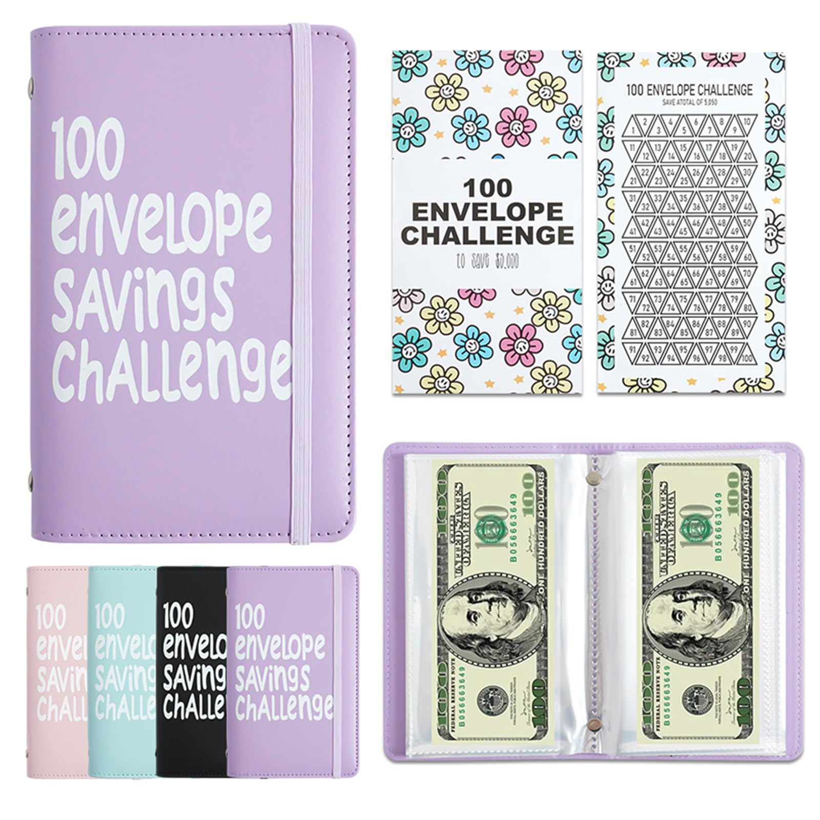 100 Envelope Savings Challenge Book, Reusable A6 Money Budget Binder or Cash Envelopes, Saving Challenges Book Easy and Fun Way to Save $5,050, Cash Wallet Envelope for School, Home, Office（Pink） — view 8
