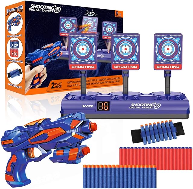 Yostyle Electric Target for Nerf Guns, 3-in-1 Auto Scoring Target Shooting Game Set, 2 Pack Kids Toy Guns for Boys Girls Indoor Outdoor, Cool Birthday Xmas Gift for Kids Teens 6-12