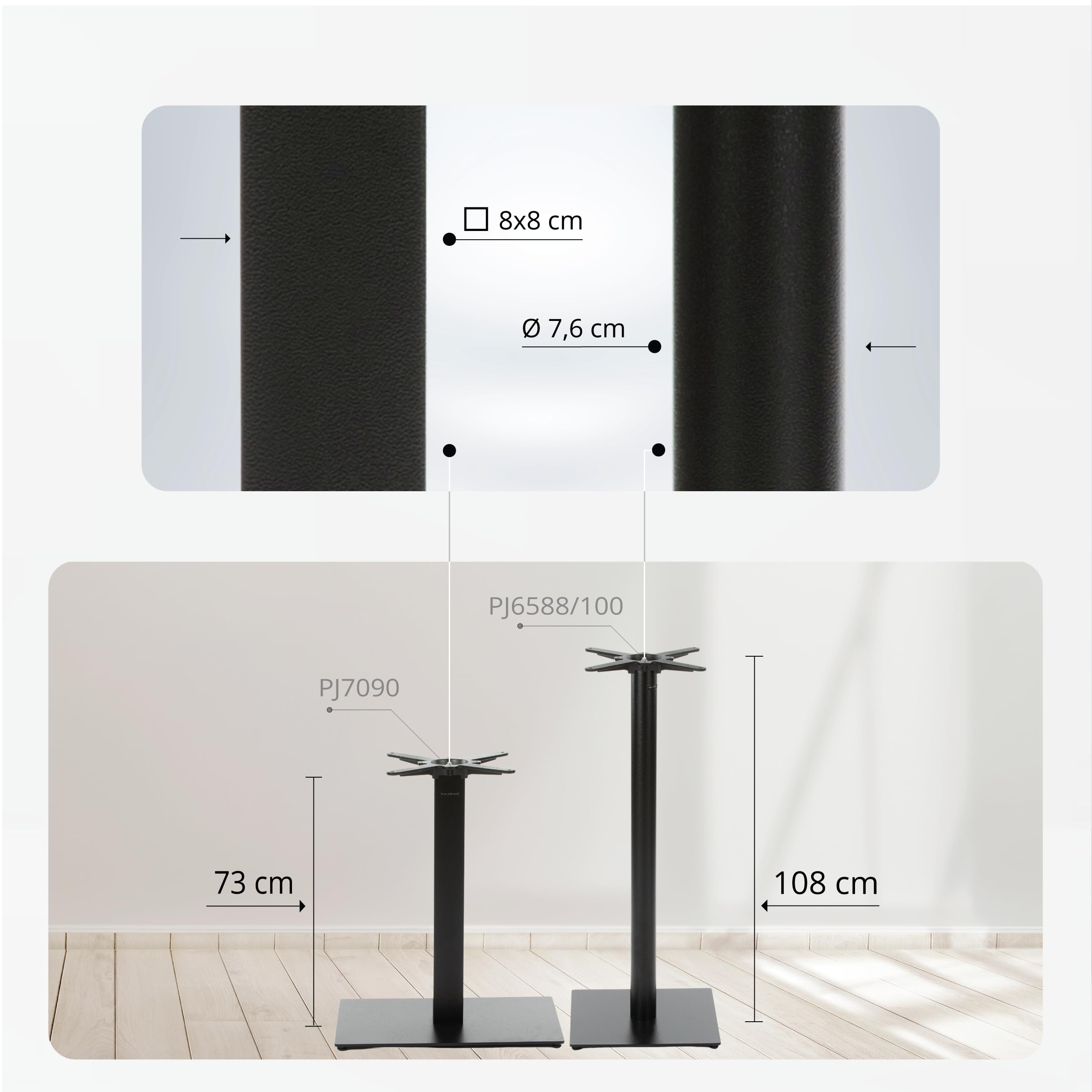 Premium Tischgestell Stahl- PJ7090 | schwarz | Höhe 72 cm | Bodenplatte 60x40 cm | max. Tischplattengröße 120x80 cm | Ideal für Esstische