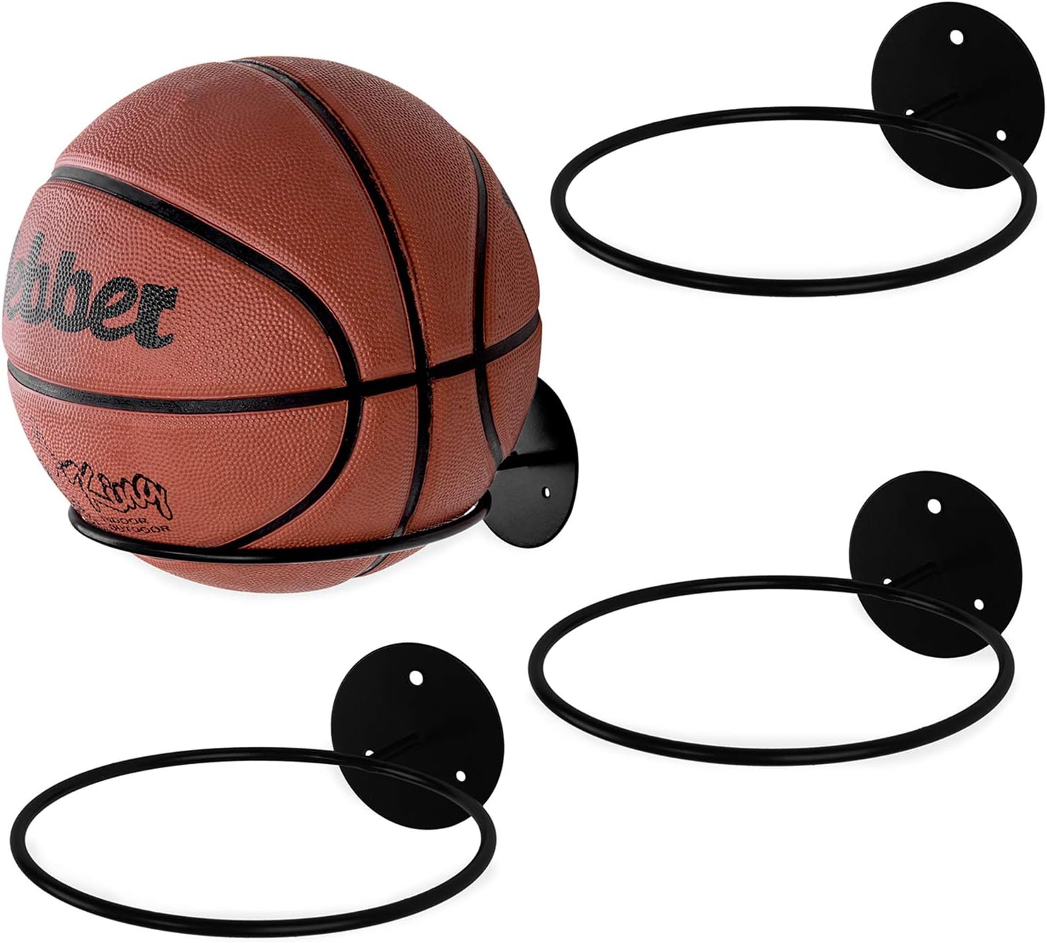 MyGift Set of 4 Matte Black Metal WallMounted Sports Ball