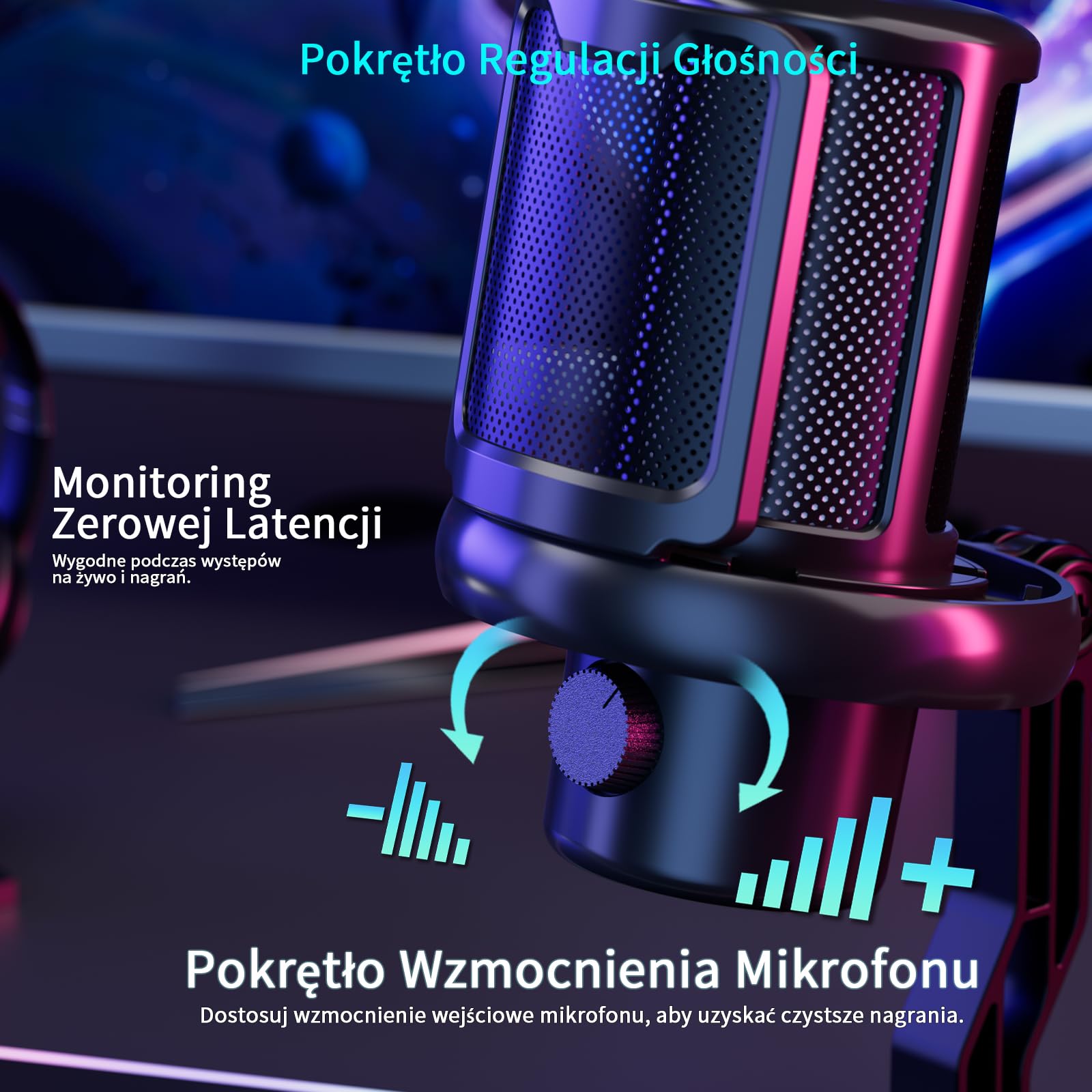 K KASONIC Mikrofon Gamingowy z Oświetleniem RGB, USB Mikrofon Pojemnościowy z Filtrem Pop dla PC, Szybkie Wyciszenie i Redukcja Szumów, Zestaw Mikrofonu Biurkowego dla PS4/5