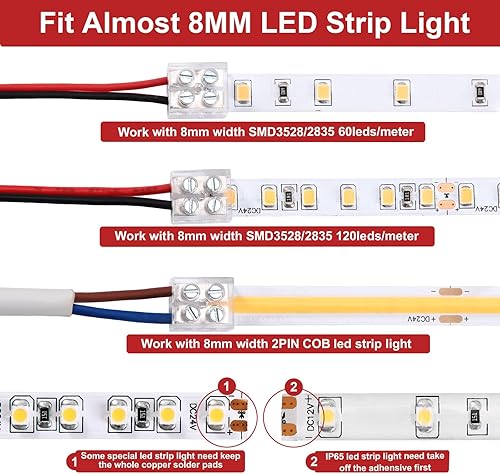 Miniatura 4 de Paquete de 20 conectores de tira LED de 0.315 pulgadas y 2 pines, conectores de cinta LED, conector LED mazorca, conectores sin soldadura de tira a