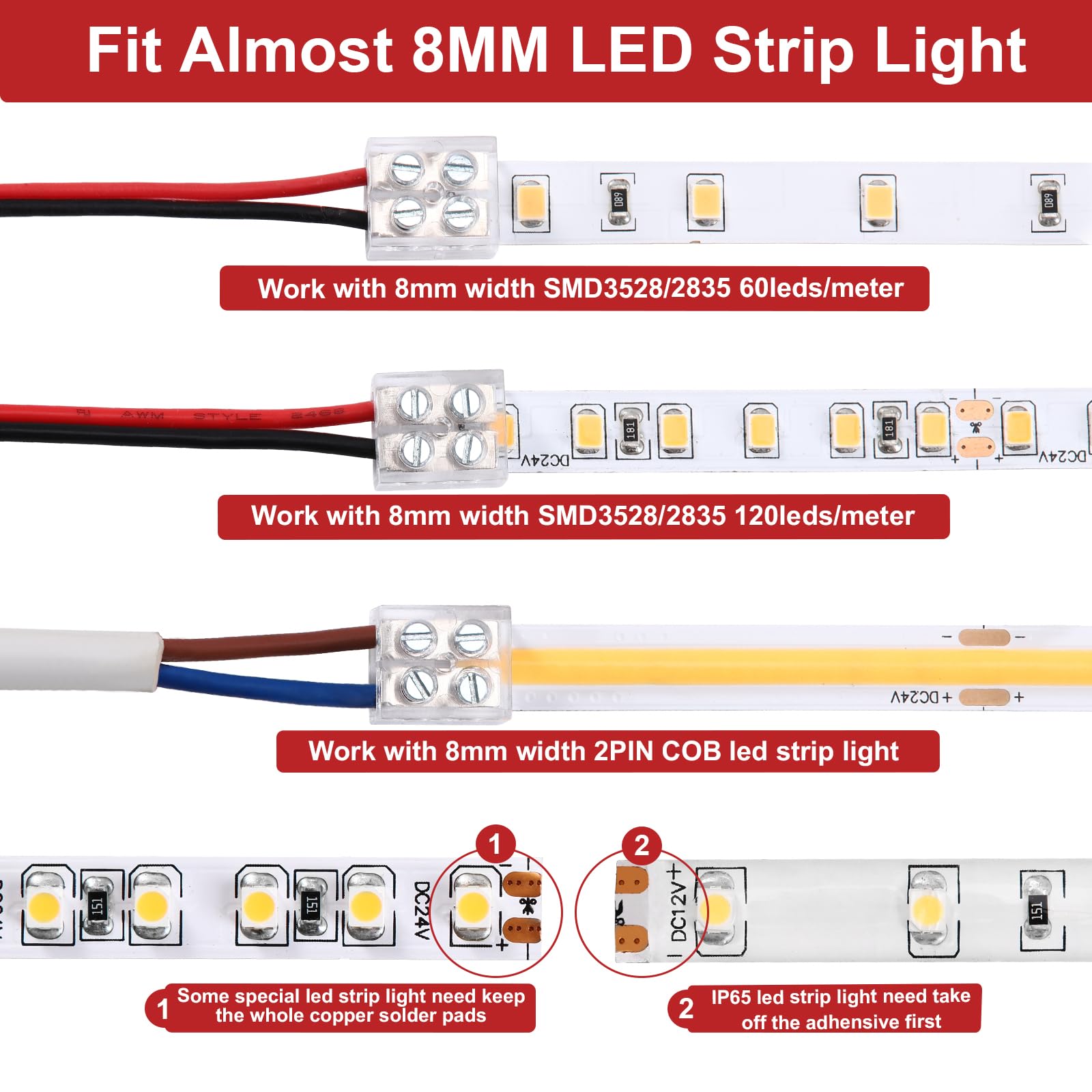 LED strip connector 2-pole LED strip connector 8mm 12