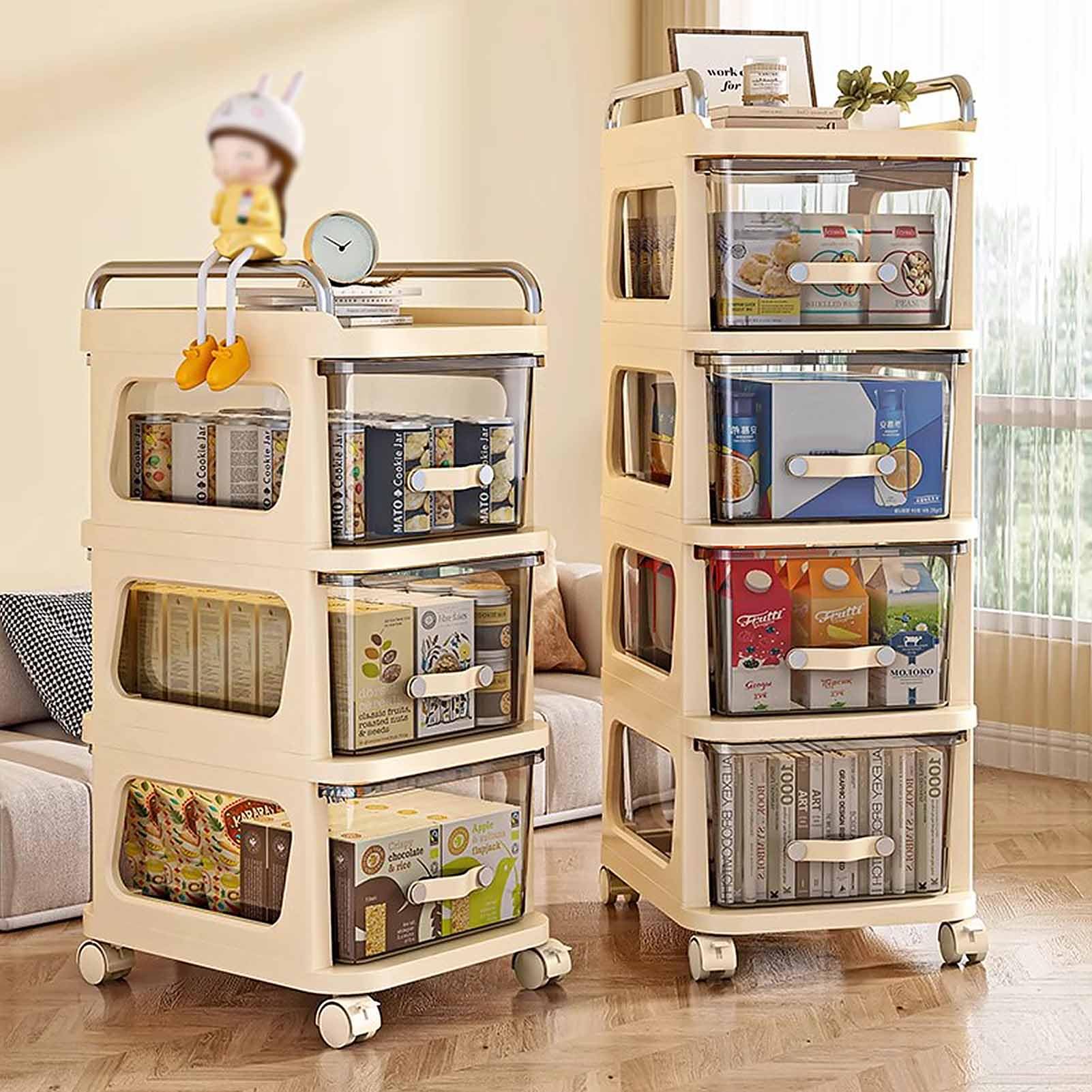 plastic dresser drawers 4-Drawer Rolling Storage Cart on Wheels, Storage Containers Bins, White Frame & Clear Storage : Home & Kitchen it helps students stay Birdy Grey Theresa Dress skinny dress pant US Child Size:14