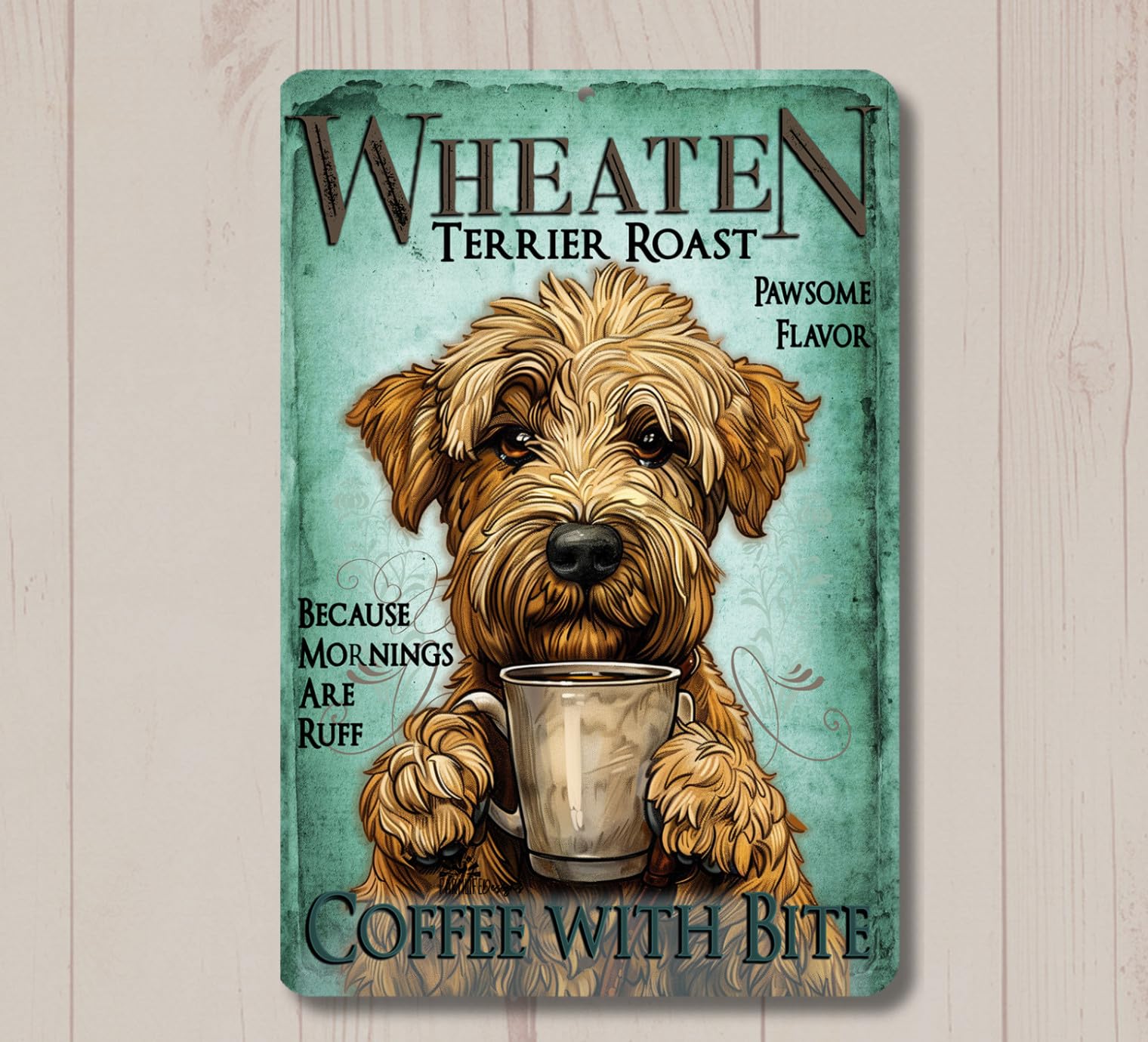Wheaten Terrier Coffee Bar Sign dog metal wall art tin kitchen station decor home decor