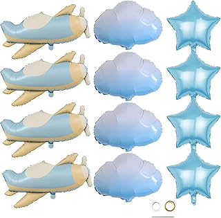 Airplane Balloon, 12pcs Plane Balloons Cloud Balloons Star Balloon Airplane Birthday Party Decorations Airplane Decor for Party Baby Shower Birthday Decorations