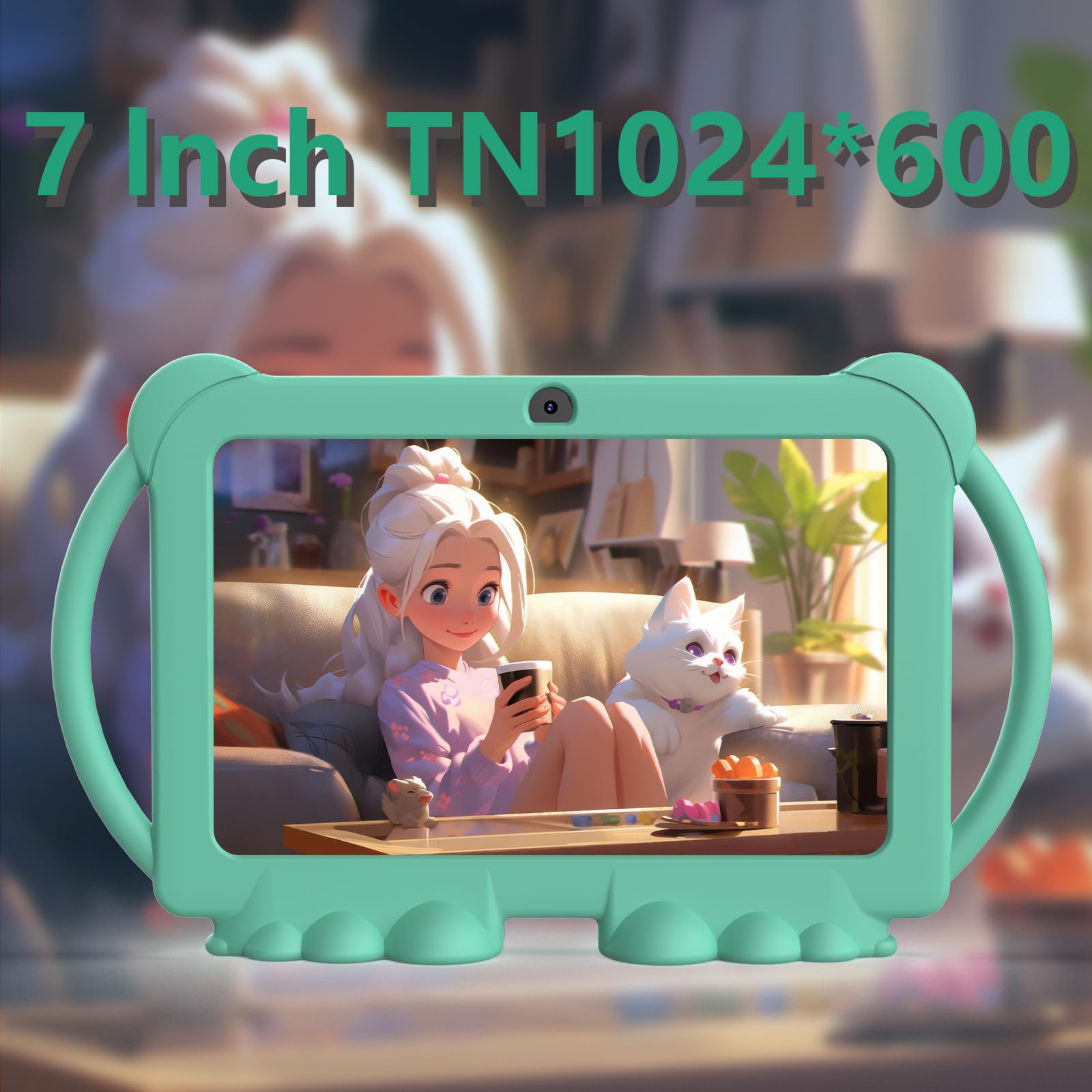 ATOZEE NV-Q8K-25-NEW Tablet da 7 Pollici per Bambini, 4 GB + 32 GB, Android 12, Verde, Wi-Fi 6, Doppia Fotocamera