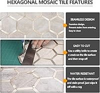 Vista 4 de STICKGOO Azulejo Hexagonal de Despegar y Pegar para Salpicadero, Azulejo Adhesivo para Salpicadero de Cocina y Baño, Aspecto de Mármol Beige PVC