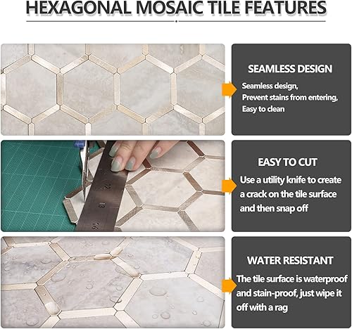 Miniatura 4 de STICKGOO - Azulejo hexagonal para salpicaduras de pared de pelar y pegar, para evitar salpicaduras en la pared de la cocina y el cuarto de baño,