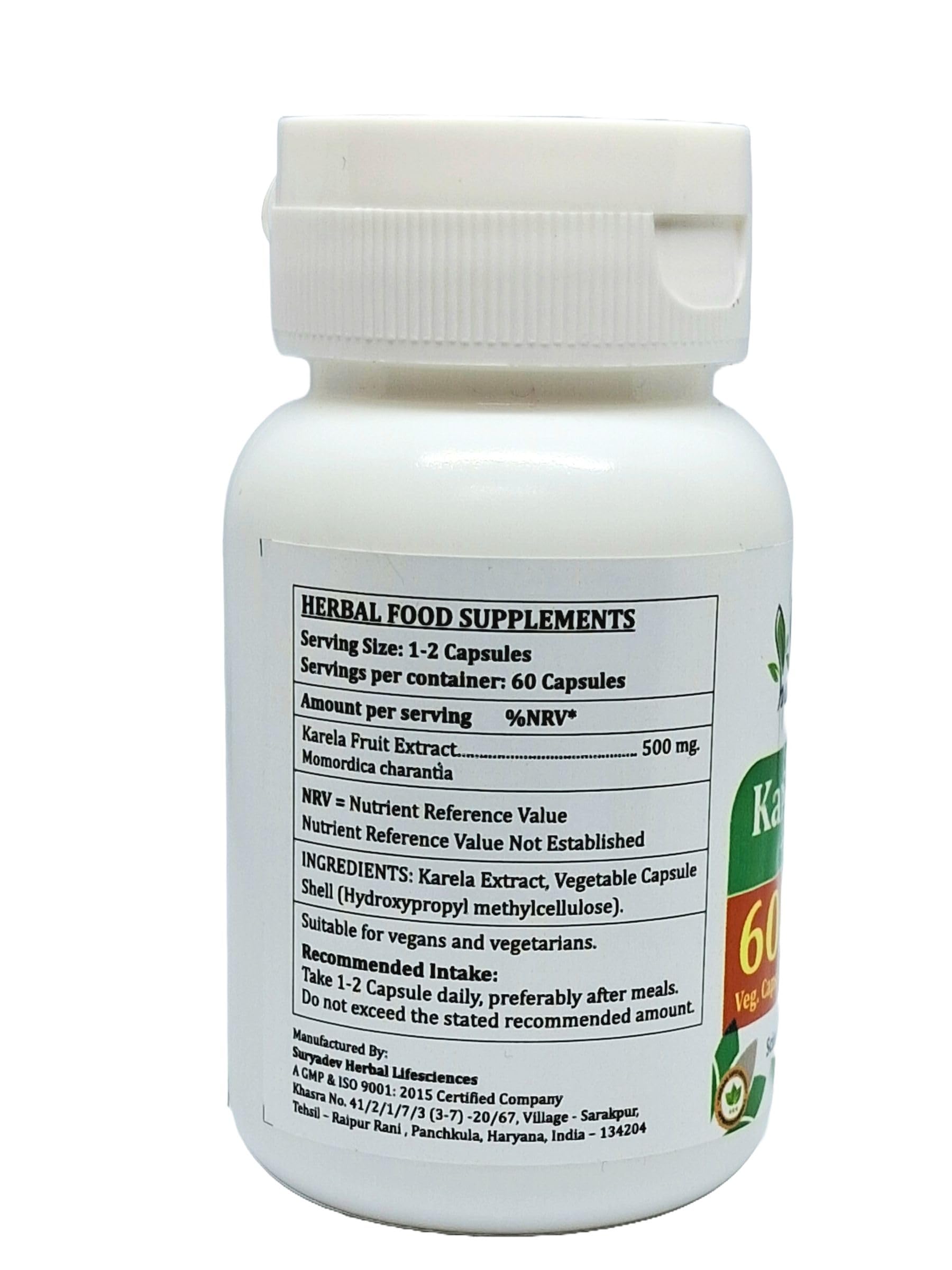 Momordica Charantia (Karela, Bitter Melon) Extract Capsules | Highest Potency, 100% Herbal Product | Pack of 60 X 500 mg. Veg. Capsules (Pack of 1 Bottle) — Amazon image 2