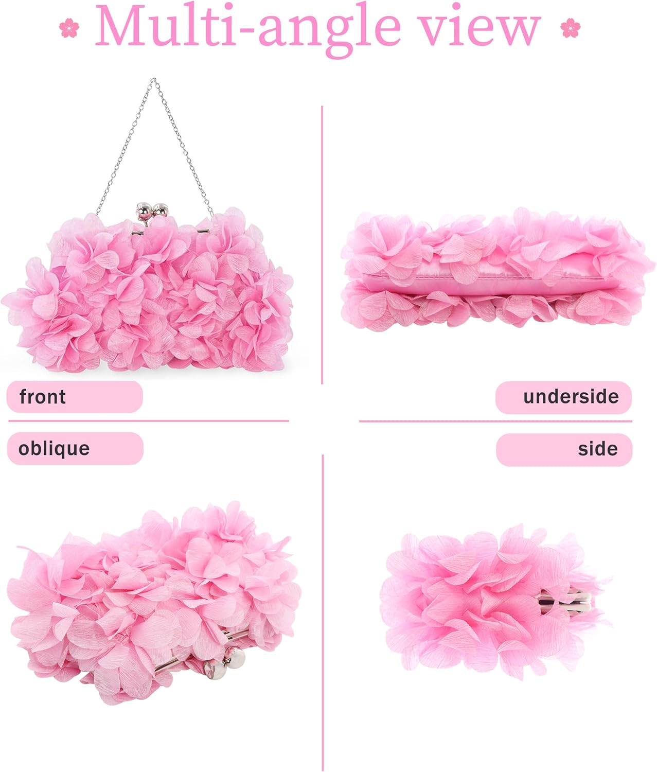 Women Elegant Evening Purse, Small Floral Clutch Bag with Detachable Chain for Wedding, Party, Prom - Image 4