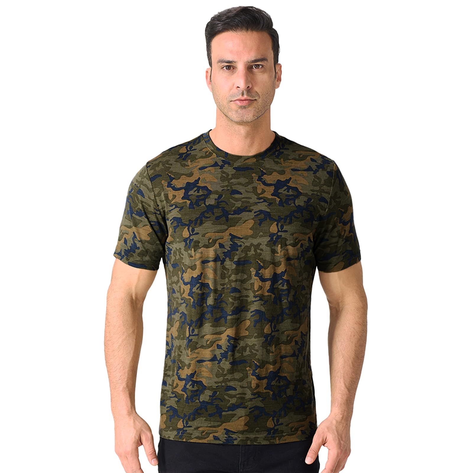Merino Protect Camiseta interior suave 100 % de lana merino para hombre, resistente al olor, capa base, senderismo, viajes, camiseta interior suave, Camuflaje, XX-Large