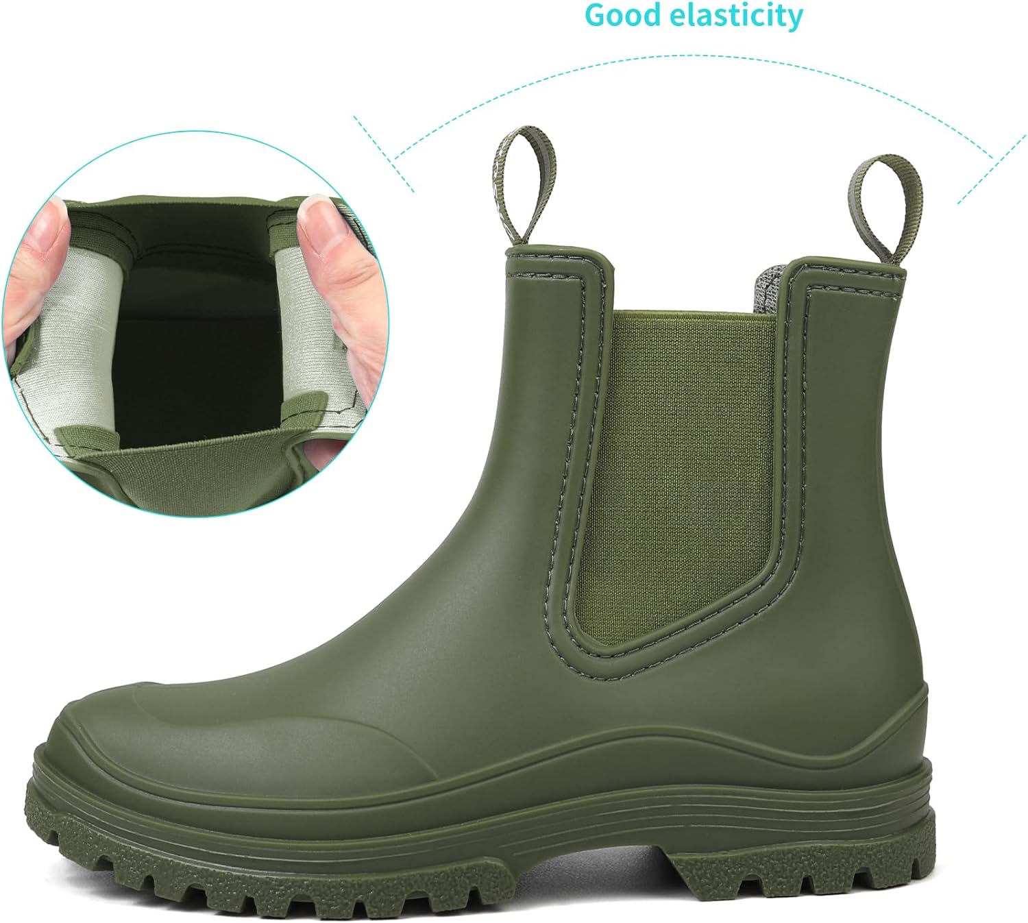 DKSUKO Rain Boots Women Waterproof Chelsea Boots Ankle Garden Shoes for Ladies Rubber Short Rainboots with Removable Comfort Insole for Outdoor Work Deck Mud Boots - Image 4