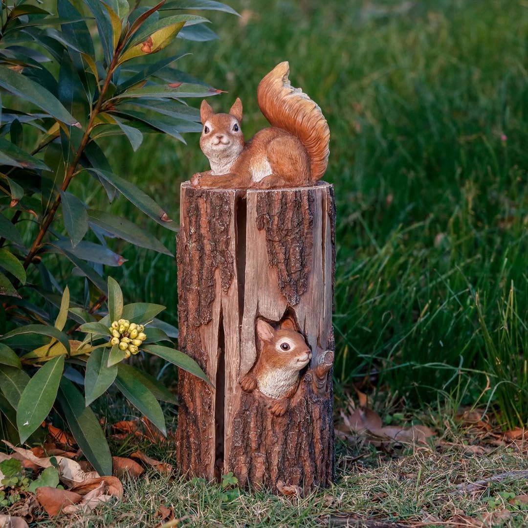 Amazon.co.jp: お庭をかわいく リスと木の切り株ソーラーオーナメント