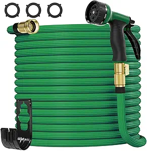 Expandable Garden Hose 100ft, Thickened Leakproof Water Hose with 10 Function Spray Nozzle, 3/4" Solid Brass Connectors, Retractable Heavy Duty Hose Flexible Garden Hoses (Green)