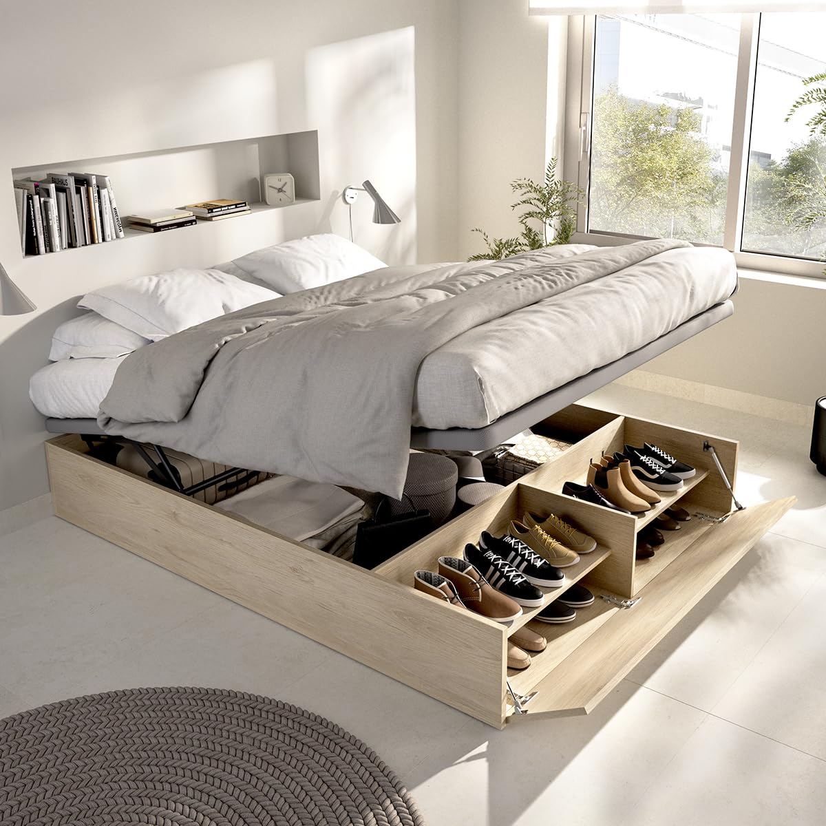 DEKIT Grupo RIMOBEL - LAN CANAPE Recto con Zapatero Cama 135- Natural -32x134x190cm