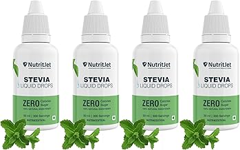 NutritJet Natural Stevia Liquid Drops - 30ml | Zero Calorie Sugar-Free Sweetener Pack of 4