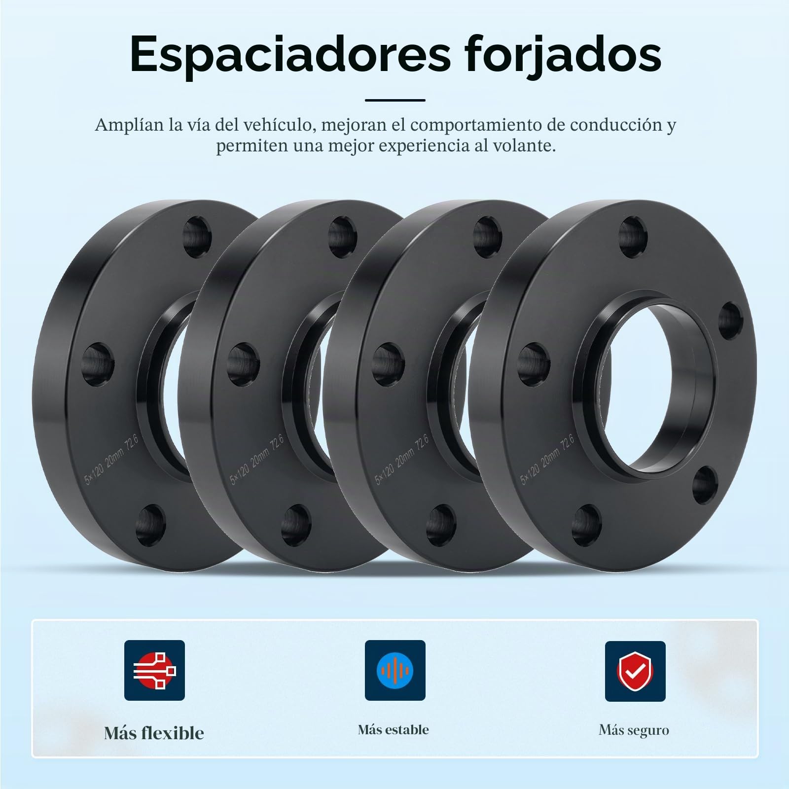 GEARMONSTER 4 separadores de ruedas 5 x 120 NLB:72.6 15/20 mm con 20 tornillos de rueda M12 x 1,5 para BMW Serie 3