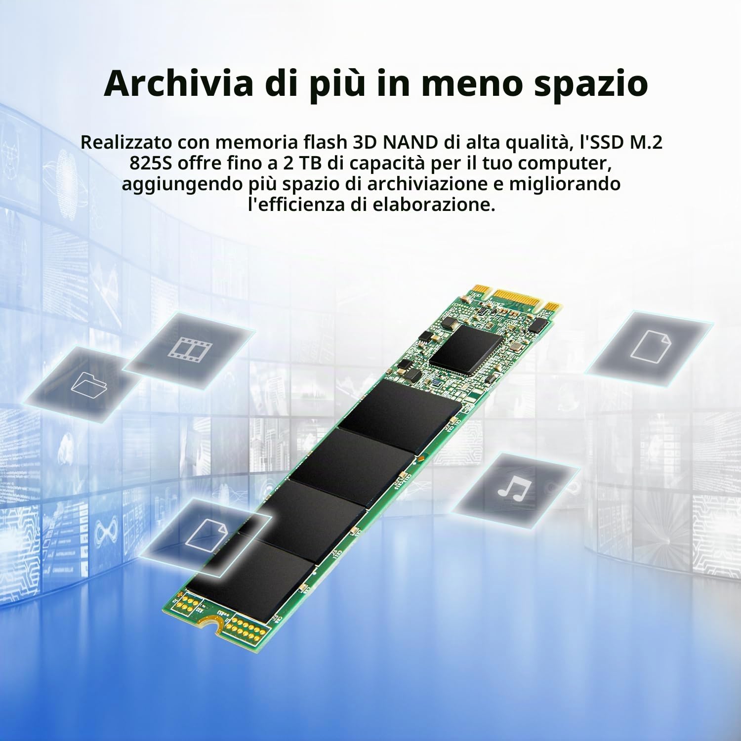 Transcend SSD interno MTS825S M.2 2280 SATA III da 500 GB - 6 Gb/s, memoria 3D NAND, per upgrade laptop/desktop - TS500GMTS825S