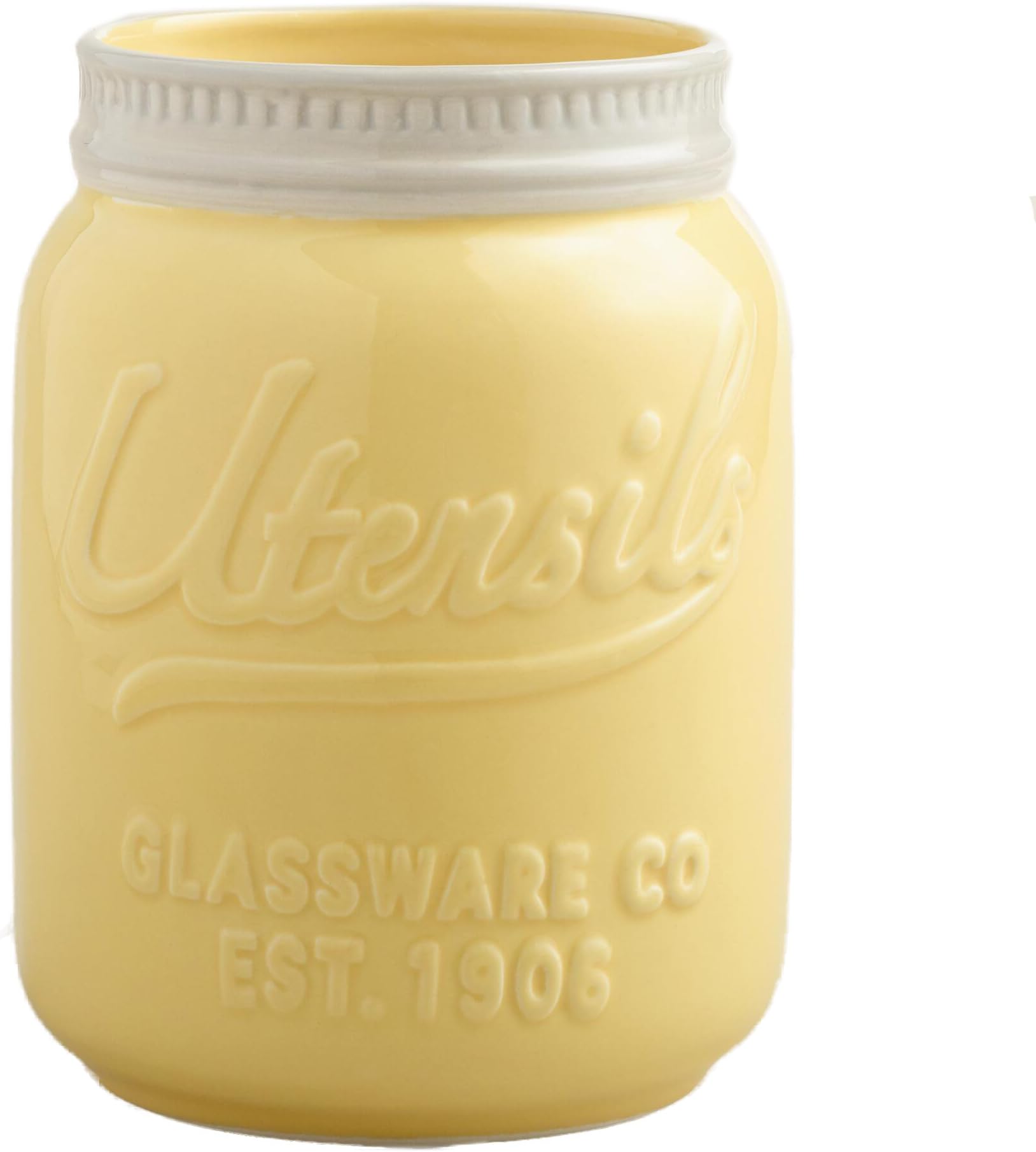 Mason Jar Utensil Holder Ceramic - Yellow