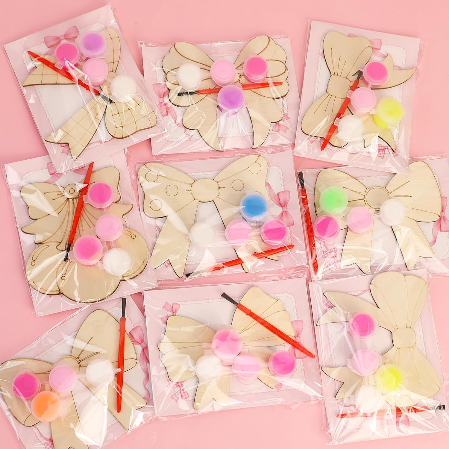 LARDUX 24PCS Wooden Pink Bow Party Favors Painting Craft Kit Party Supplies