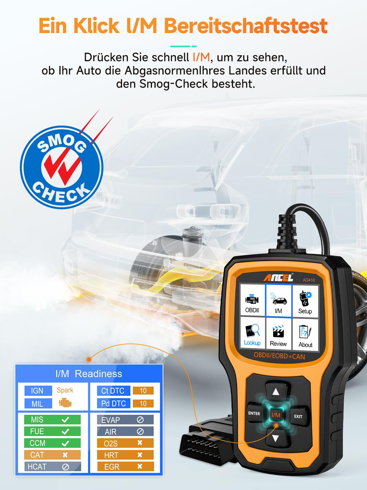 ANCEL AD410 Enhanced Auto OBD2 Diagnosegerät, OBDII/EOBD Diagnose Fehlerspeicher Auslesen, 8 Sprachen DTC KFZ Diagnosegerät für nach 2002 Alle Fahrzeuge (Schwarz/Gelb)