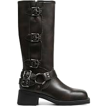 CYNLLIO Knee High Boots Women Vintage Buckle Riding Boots Pull on Wide Calf Boots Fashion Mid Chunky Heel Boots Party Dress Walking Country Shoes