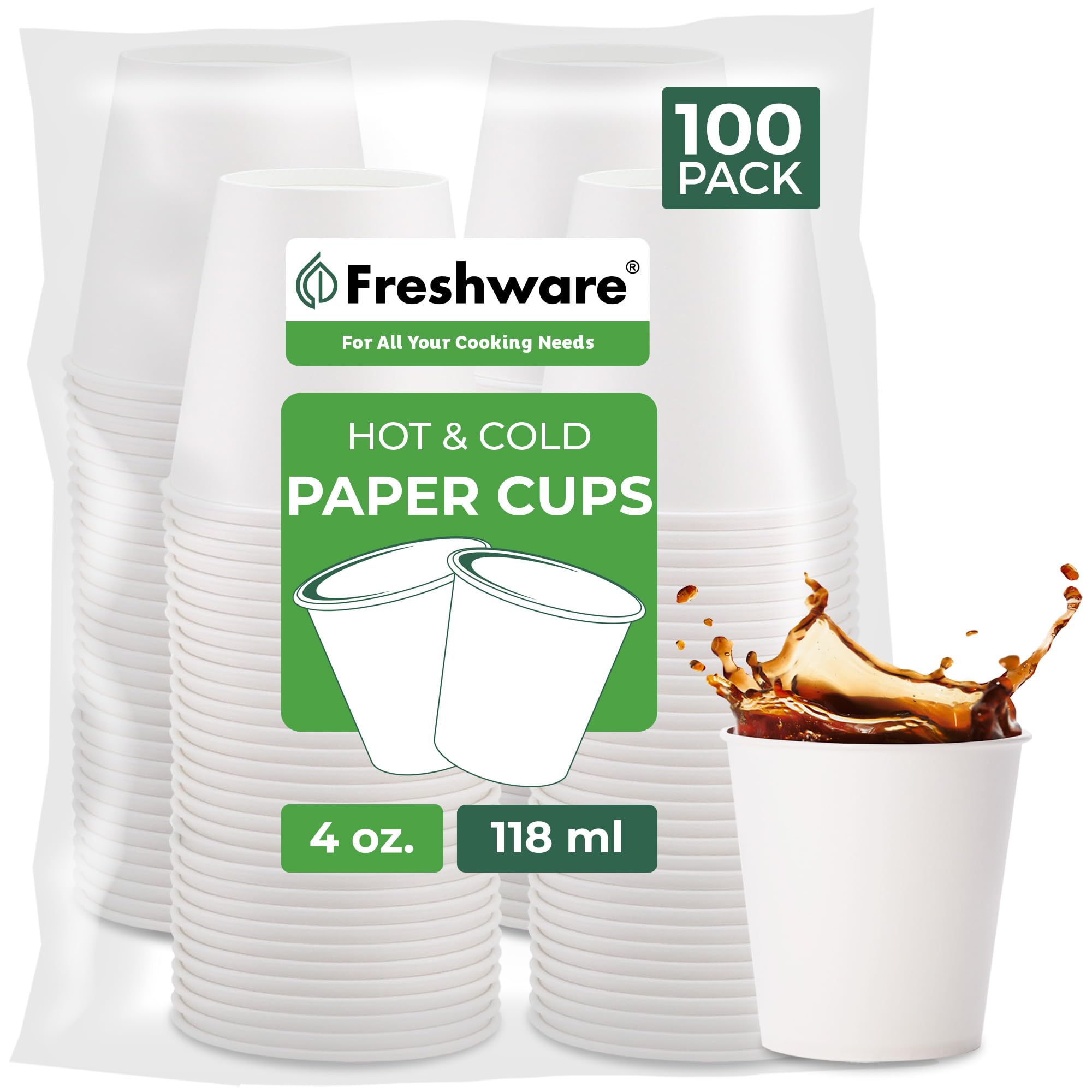 Photo 1 of ***MISSING MORE THAN HALF***Freshware Coffee Cups 4 oz [100 Pack] Disposable Paper Cups for Mouthwash Cups, Hot Paper Coffee Cup, Ideal for Bathroom Cup