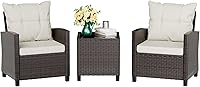 Vongrasig 3-Piece Beige Wicker Rattan Patio Bistro Set with Cushions & Glass Table - Outdoor Conversation Set for Porch, Balcony, Garden
