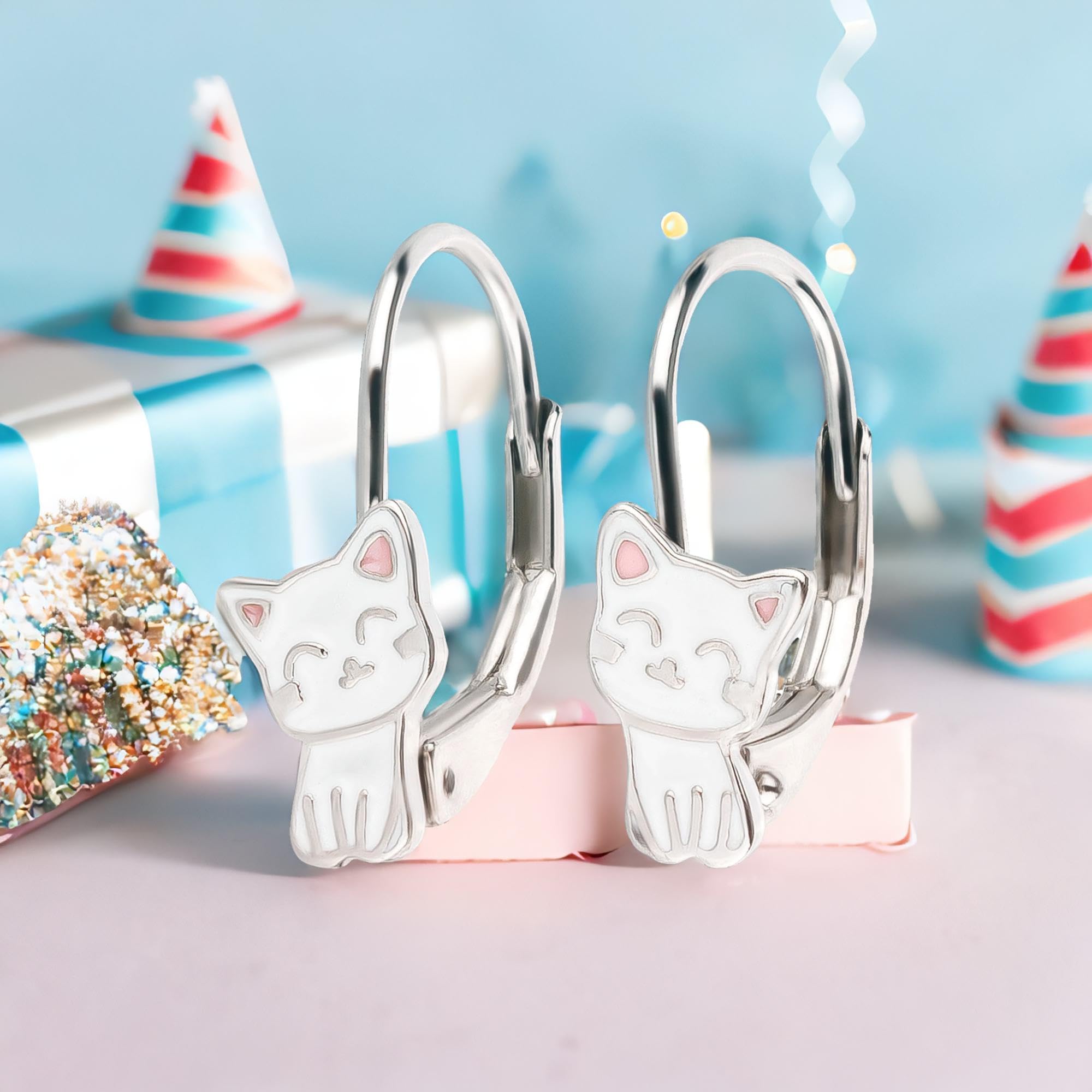 FiVE D - Orecchini da bambina a forma di gatto, in argento 925, Argento sterling