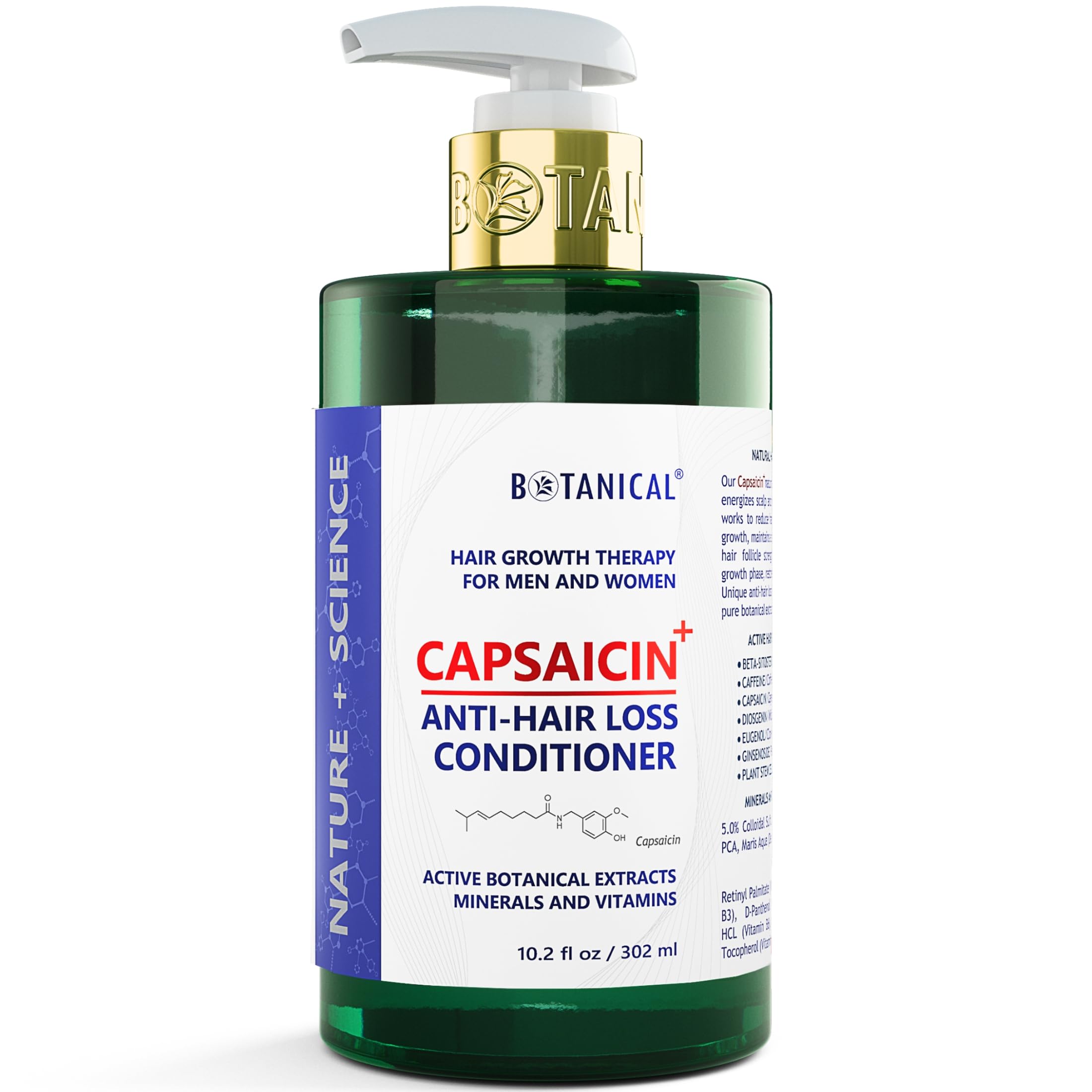 Botanical Capsaicin Conditioner for Hair Loss and Hair Thinning For Men & Women Scalp Stimulating Oil-Free Formula 10.2 Fl Oz