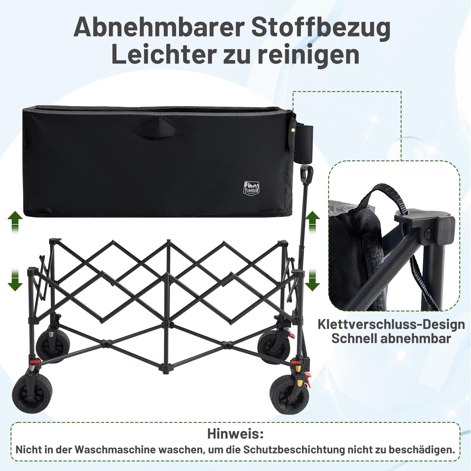TIMBER RIDGE Faltbarer Bollerwagen 300L Klappbarer Strandwagen 150kg Traglast All-Terrain Räder mit Bremse