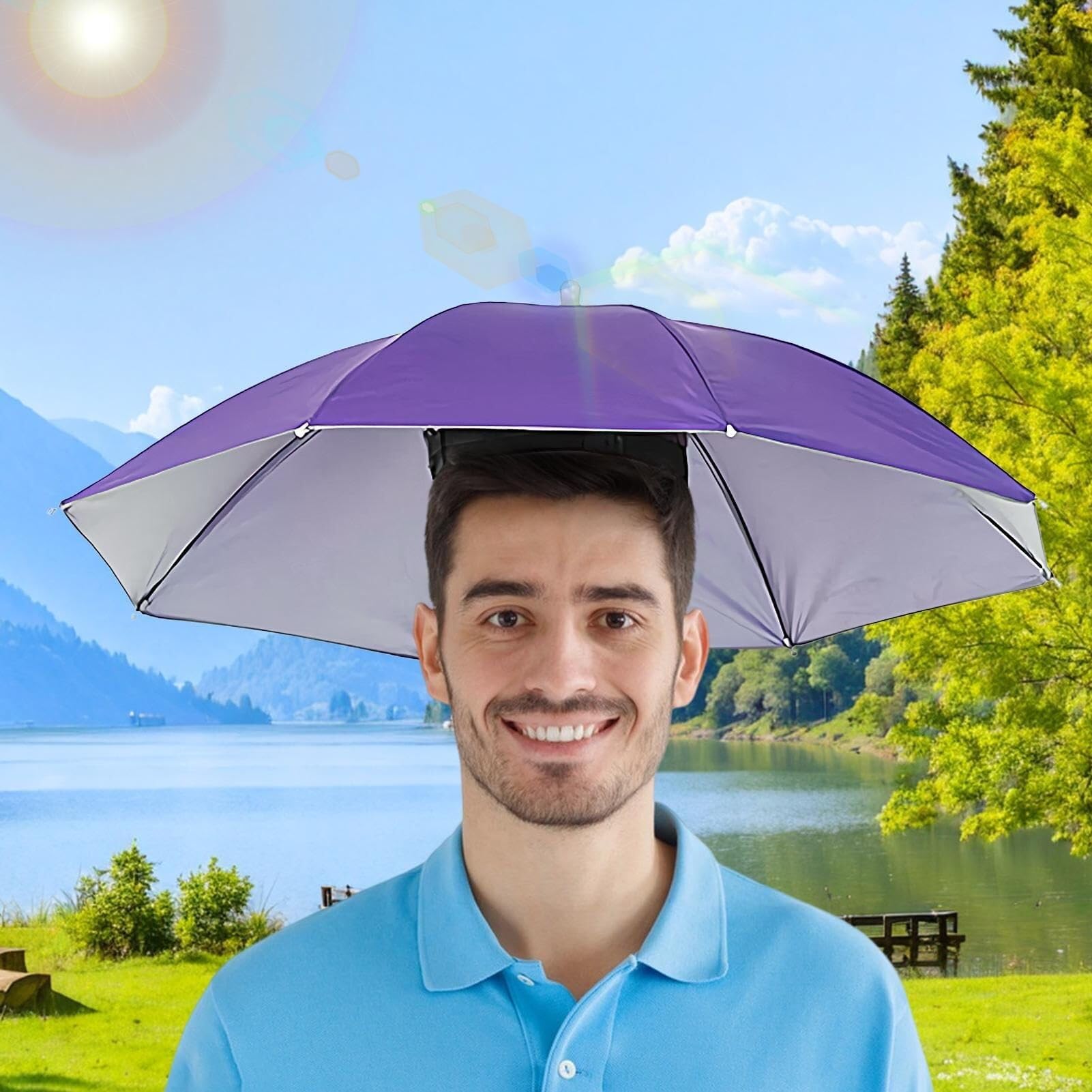 Kapelusz parasolowy z poliestru w kolorze srebrnym | Wielokolorowy 69 cm Wędkarstwo Piesze wycieczki Kemping: Zestaw głośnomówiący Sun Rainion
