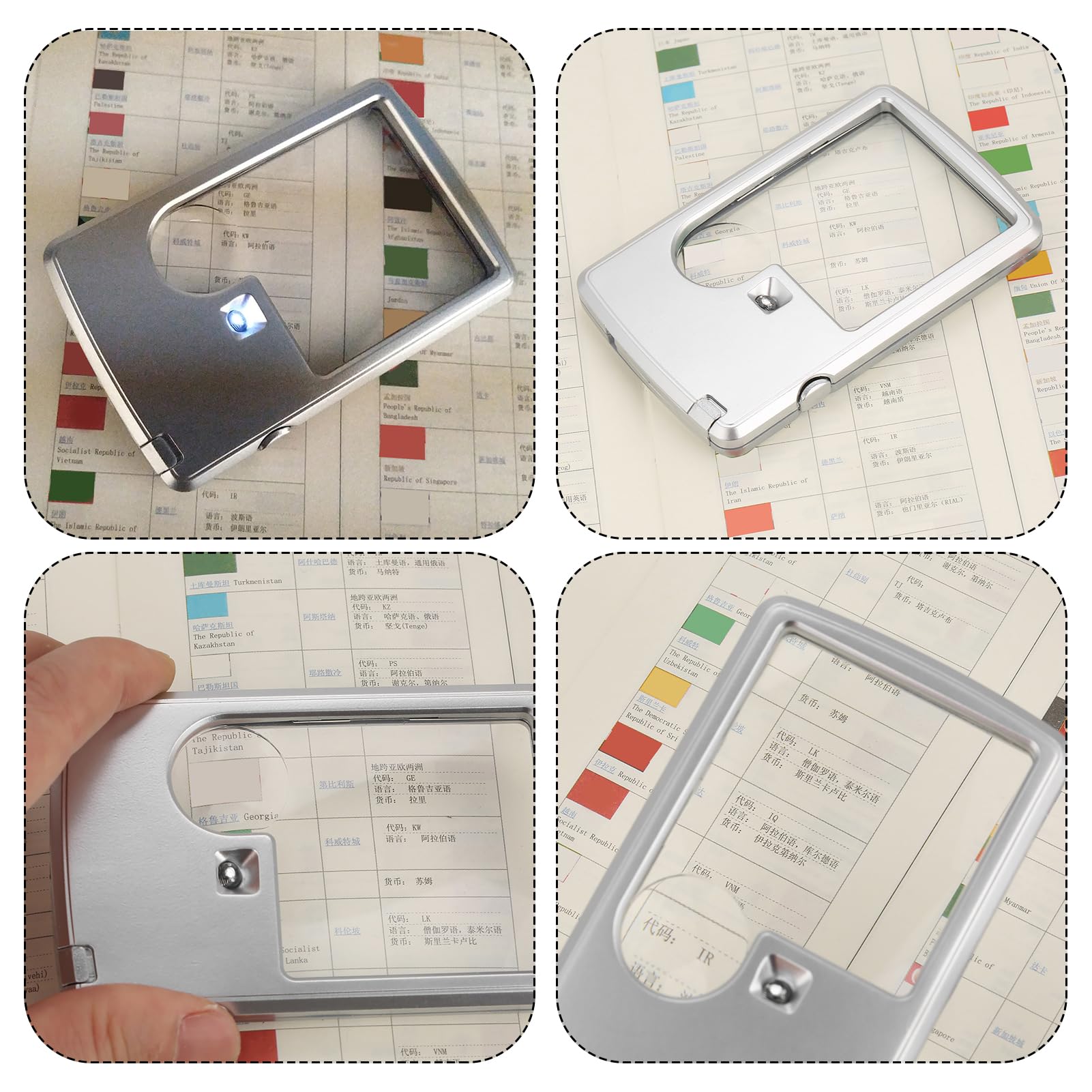 Pocket Magnifier Led Square Credit Card Magnifier with LED Light Pocket Square Magnifier 3X 6X Lens with Leather Case for Kids Jewelry Science (1 pcs)