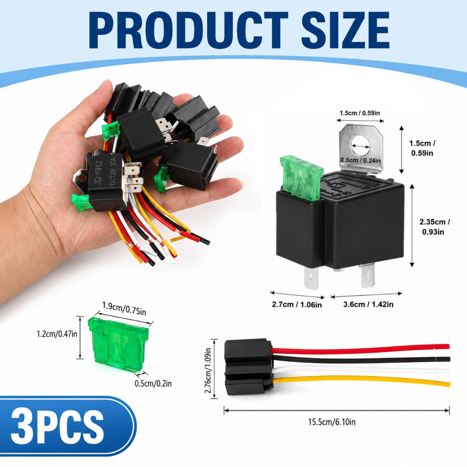 3 Pcs Relais Automobile 12v Avec Fusible 30a,Faisceau De Câbles 12 Awg,Relais éLectrique Spst 4 Broches Avec Diode Intégrée,Fusible Relais Voiture Camion,Support Fusible Ato/Atc Pour Voiture