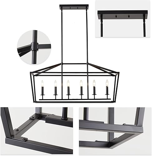 Miniatura 23 de XILICON Lámparas de comedor sobre la mesa, 3 luces negras de granja, lámpara colgante lineal industrial negra para isla de cocina, lámpara de vela