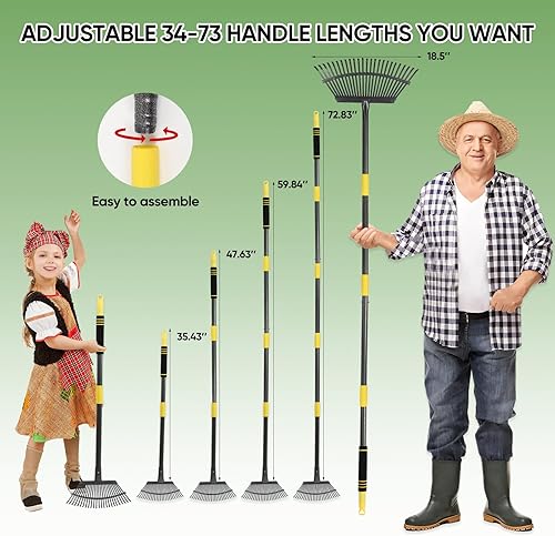 Miniatura 4 de Rastrillos de hojas de jardín, rastrillos de 6 pies para césped, resistentes, 25 dientes de metal de 18.5 pulgadas de ancho, mango de acero largo