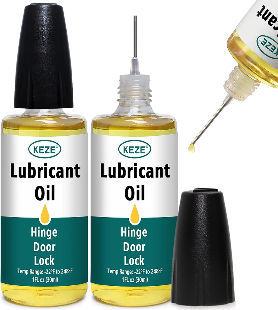 Keze Squeaky - Lubricante para bisagra de puerta, aceite de pivote para bisagra de puerta, aceite para cerradura, tijeras, reloj, ojo de cerradura, cuchillo, lubricante sintético para cuchillo de bolsillo con engrasador de aguja, 1 oz, 2 unidades