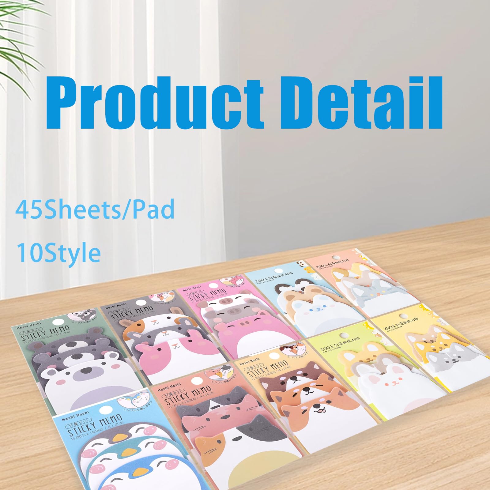 10 Packs Cute Animals Sticky Notes,Cartoon Self-Stick Memo Pads,Note Pads Supplies for Office,School,Home - Image 2