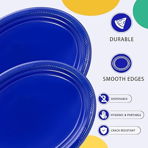 Miniatura 3 de Platos desechables de plástico azul de 12 x 10 pulgadas – Platos de fiesta para suministros y decoraciones, baby shower, boda, picnic, postre,