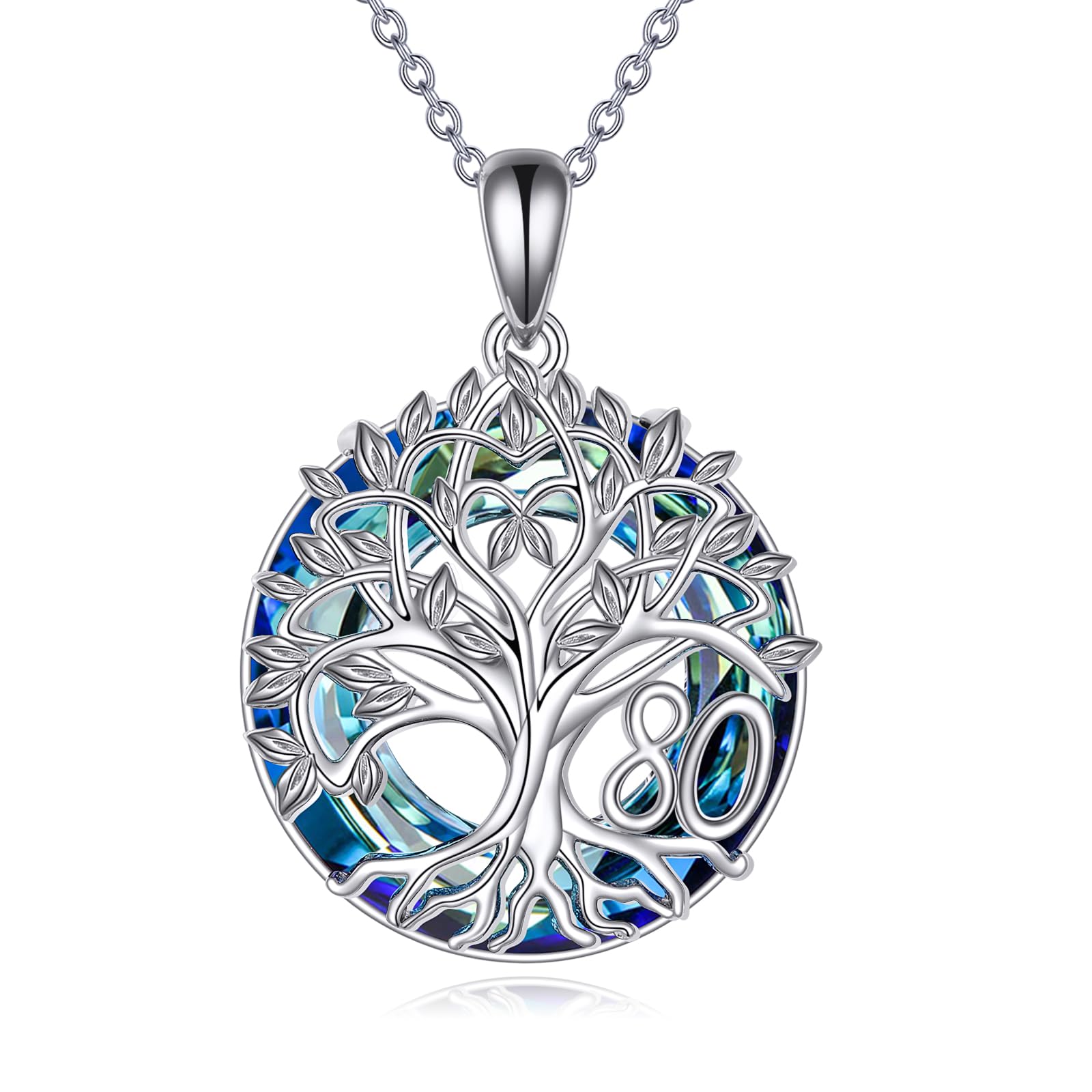 YFN Regali per il 60° compleanno per donne, collana con albero della vita, in argento Sterling con cristallo blu, festa della mamma, Natale, regalo per mamma e moglie