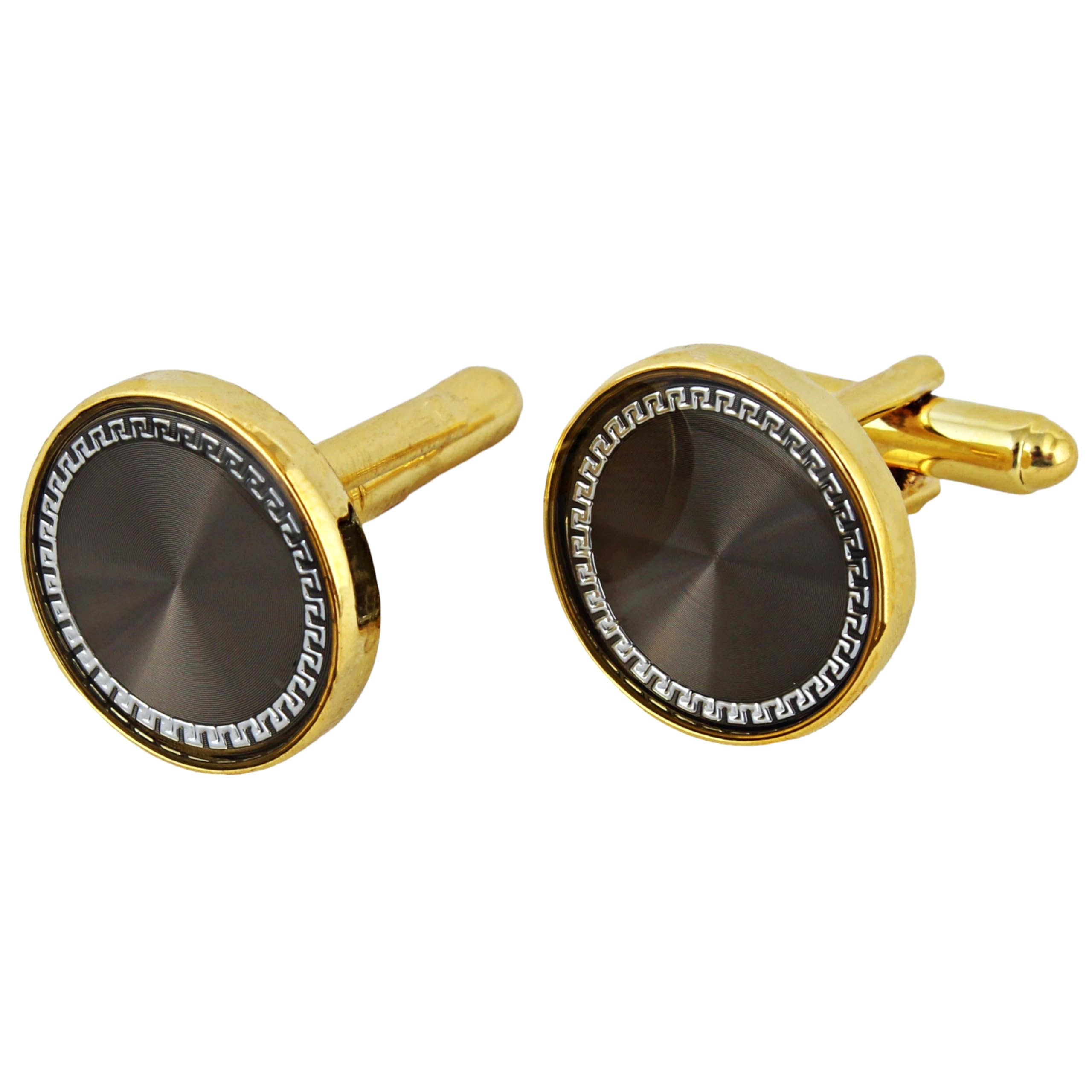 Unique Men Jewelry Black Color Gold Plated Round Shape Sleeve Button Formal Cuff Button Wedding Shirt Button, Suit, Blazer Cufflinks Pair Gift Set For Men (370-CHC54-1124)-image-25