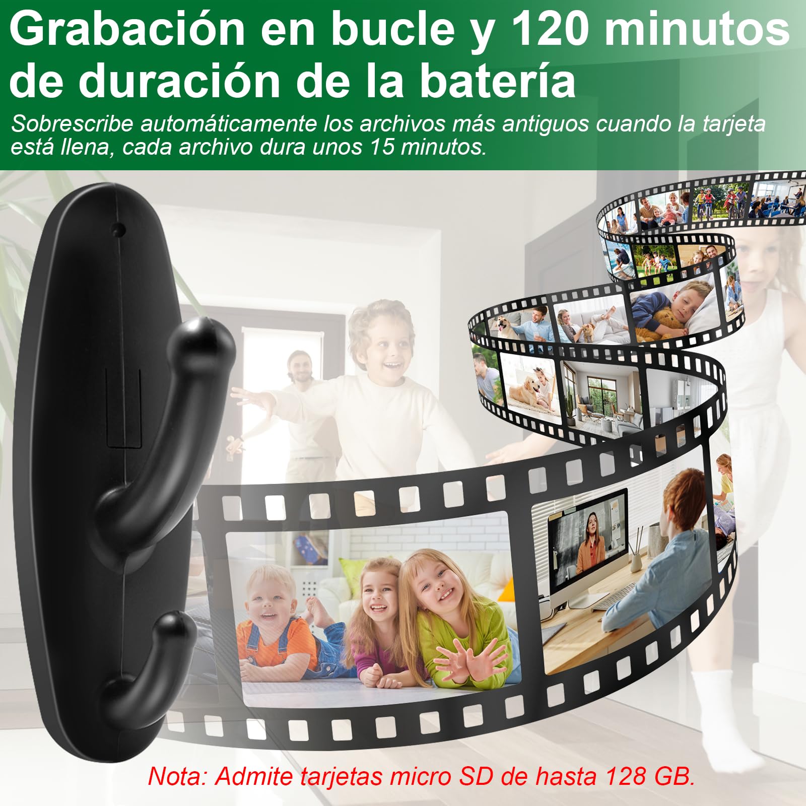 Mini Cámara Espía sin WiFi, Camara Oculta Espia Camuflada HD 1080P, Cámara Espía para Puerta con Detección de Movimiento,Grabación en Bucle,Duración de 120 Minutos para Interiores