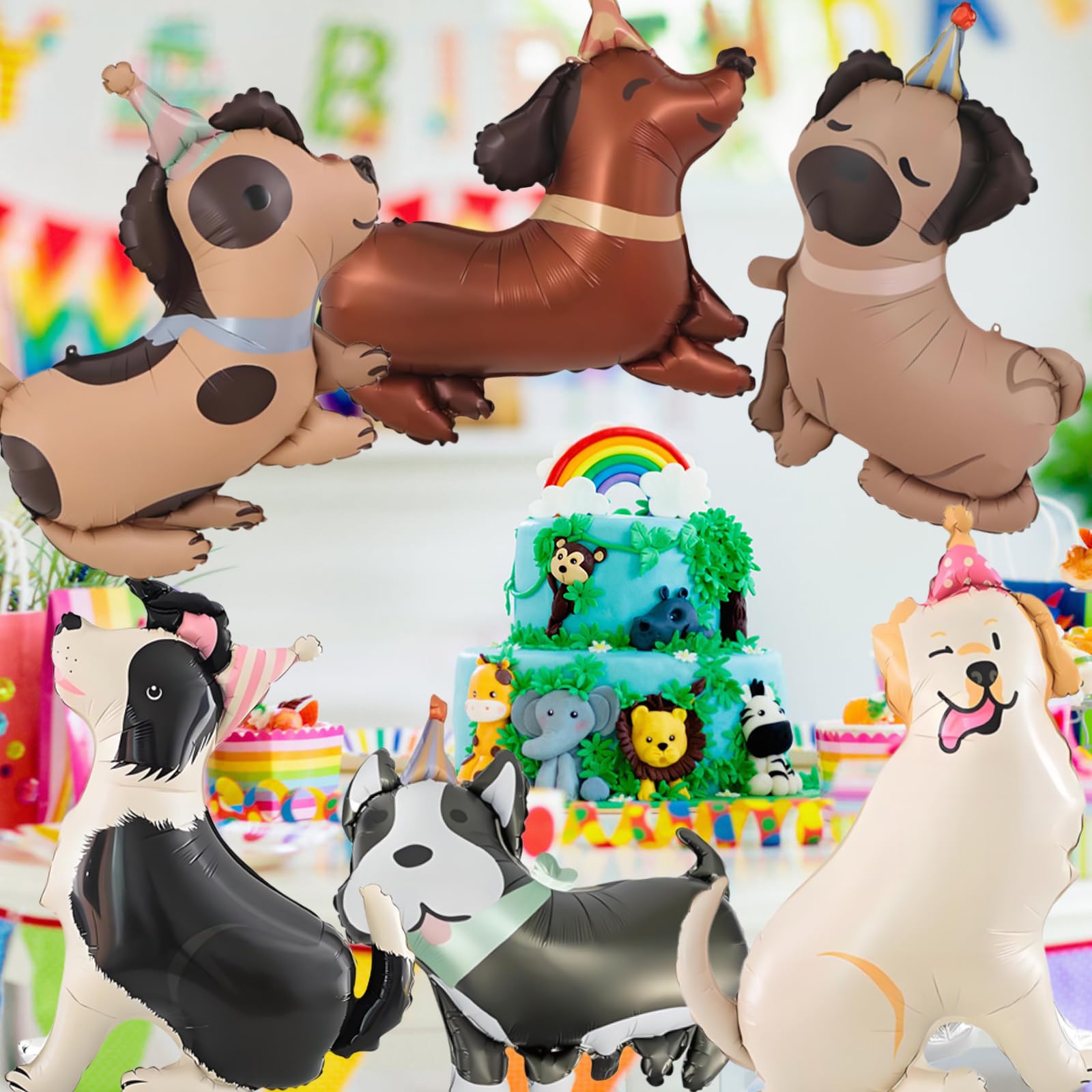 KOBOKO 10 Palloncini A Forma Di Cane Per Compleanni, Lattice Colorato Con Motivi Di Razze, Decorazioni Per Feste A Tema Animali - 3
